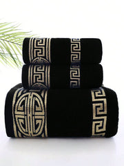 Black Greek Key Jacquard Towel Set