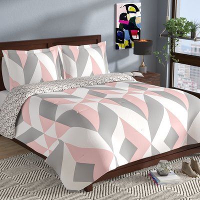 Geometric Blush & Slate Reversible Bedding Set