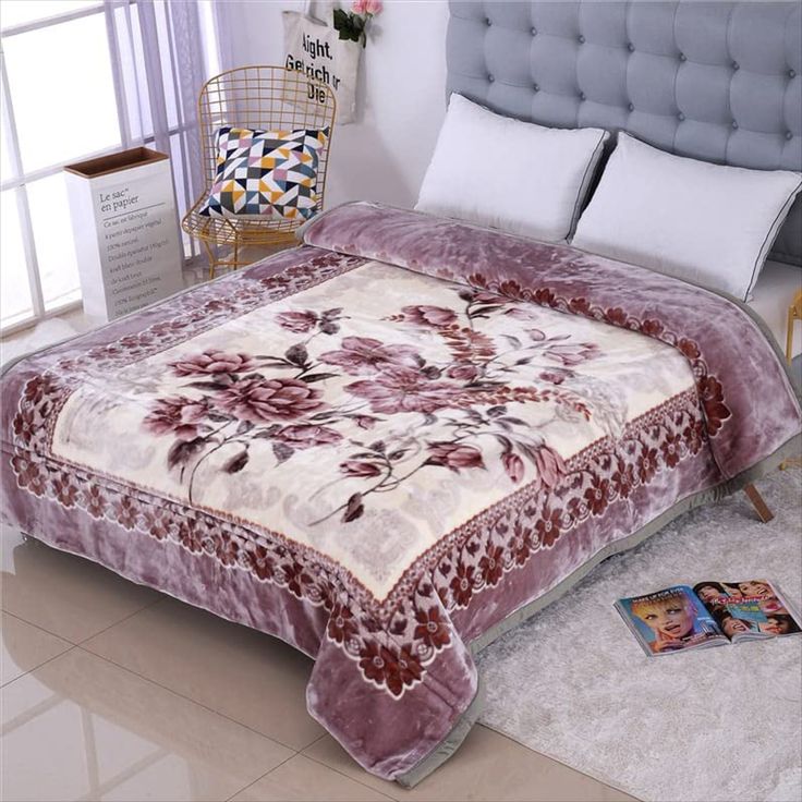 Heavy Korean Style 2-Ply Floral Print Mink Blanket