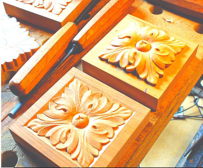 Carved Floral Wood Block Accent Set